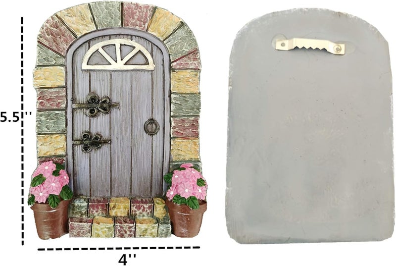 JIUMO Fairy Doors Outdoor Miniature Fairy Garden Doors for Trees Fairies Door Wall Hanging Garden Ornaments Decor Gifts Tree Decor Ornaments Fairy Gnome Home - Image 2